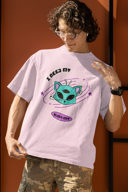 I need my alien cat: ALIEN & SPACE- Oversized T-Shirts BABY PINK