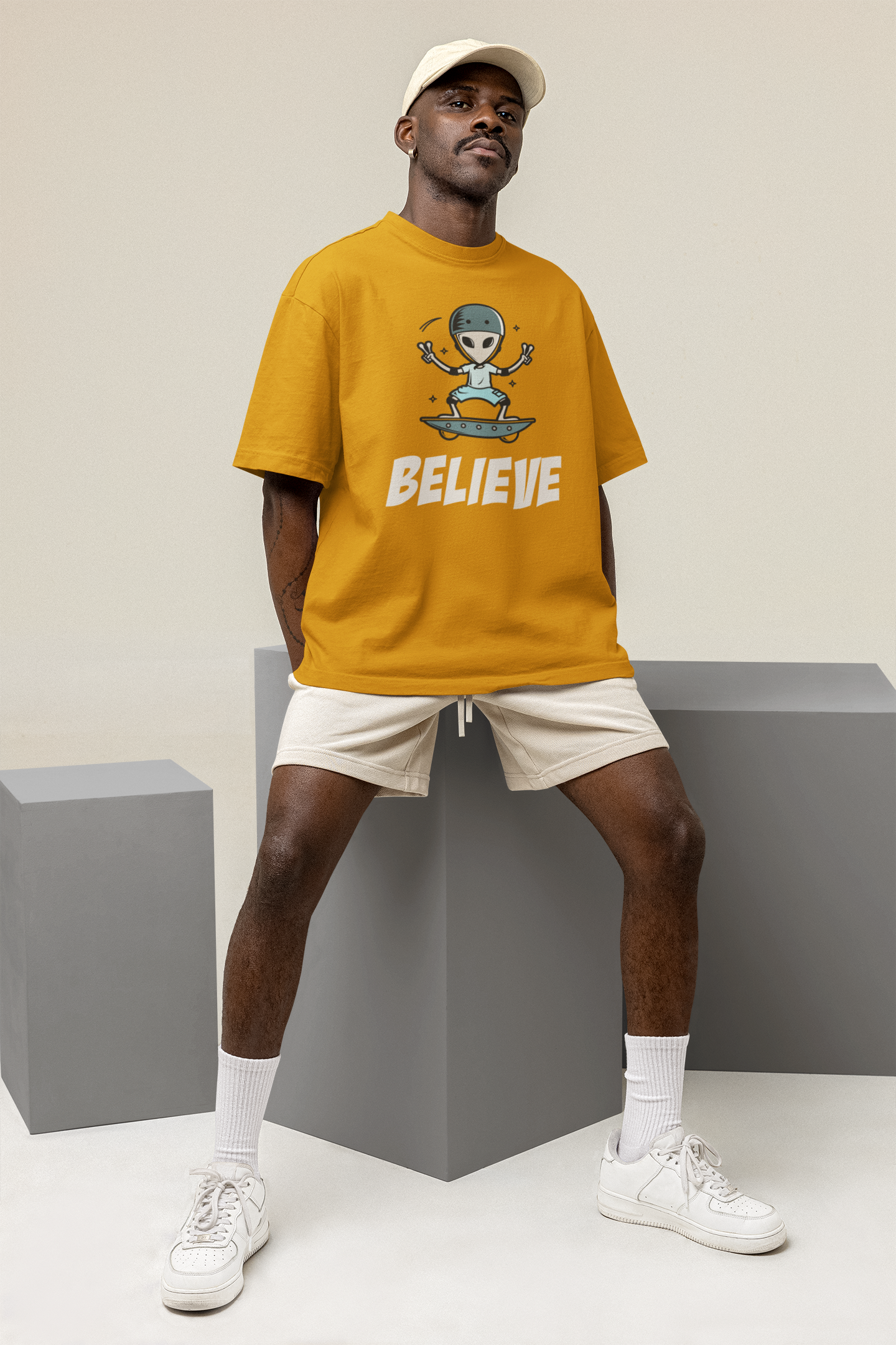 Believe: ALIEN & SPACE- Oversized T-Shirts MUSTARD YELLOW