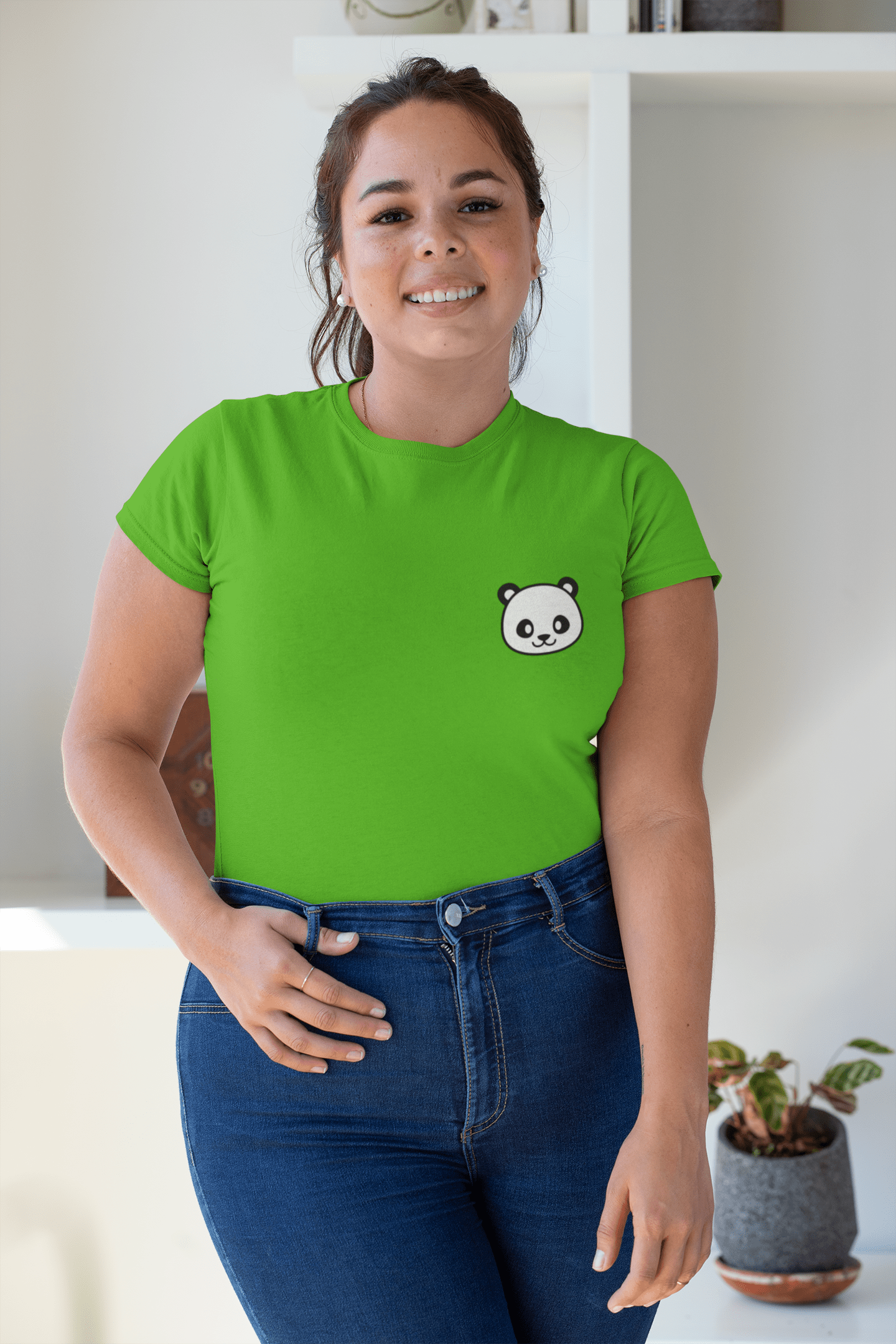 " CUTE PANDA " - HALF-SLEEVE POCKET DESIGN T-SHIRTS FLAG GREEN