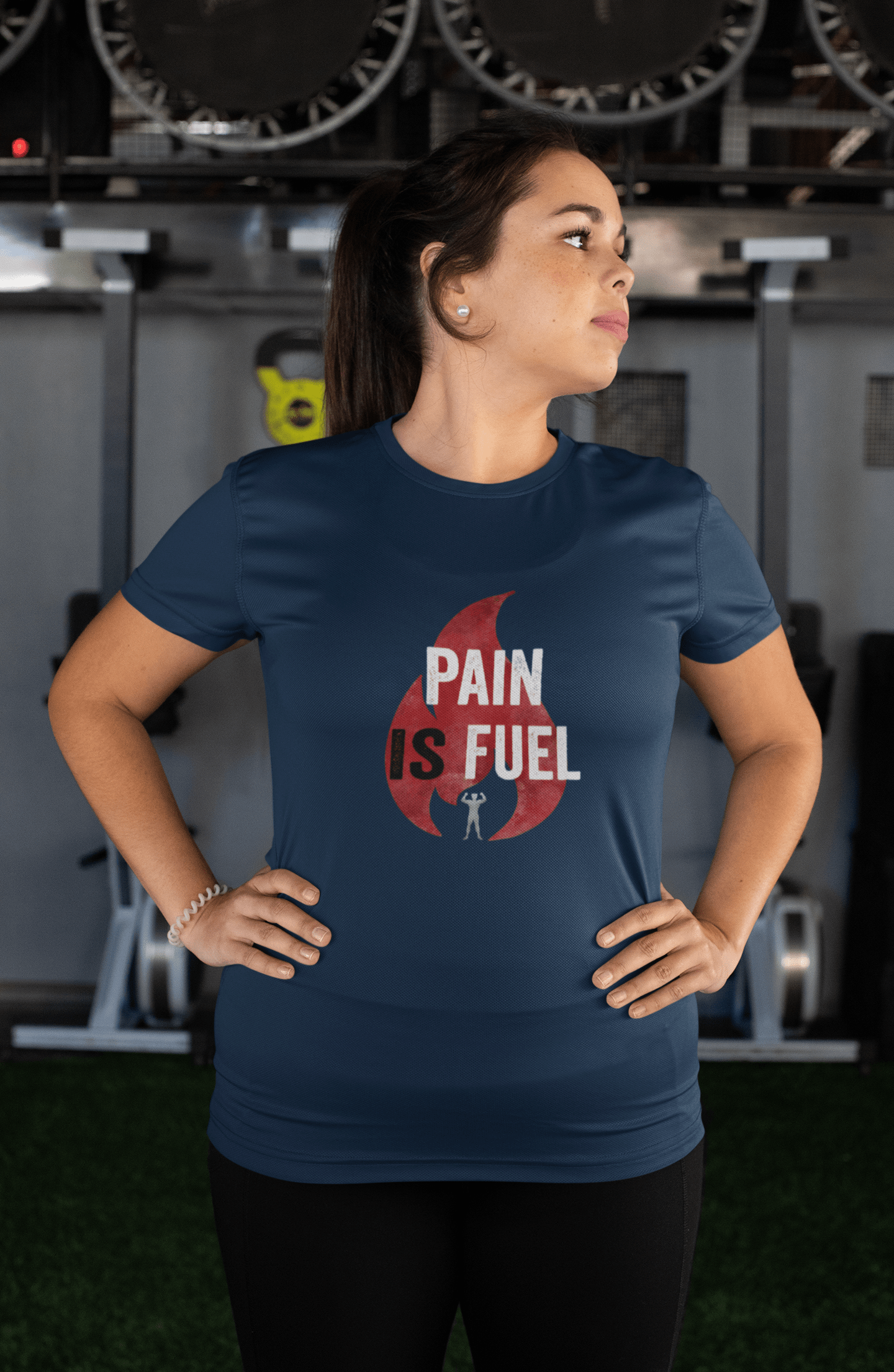 "PAIN IS FUEL" - HALF-SLEEVE T-SHIRT NAVY BLUE