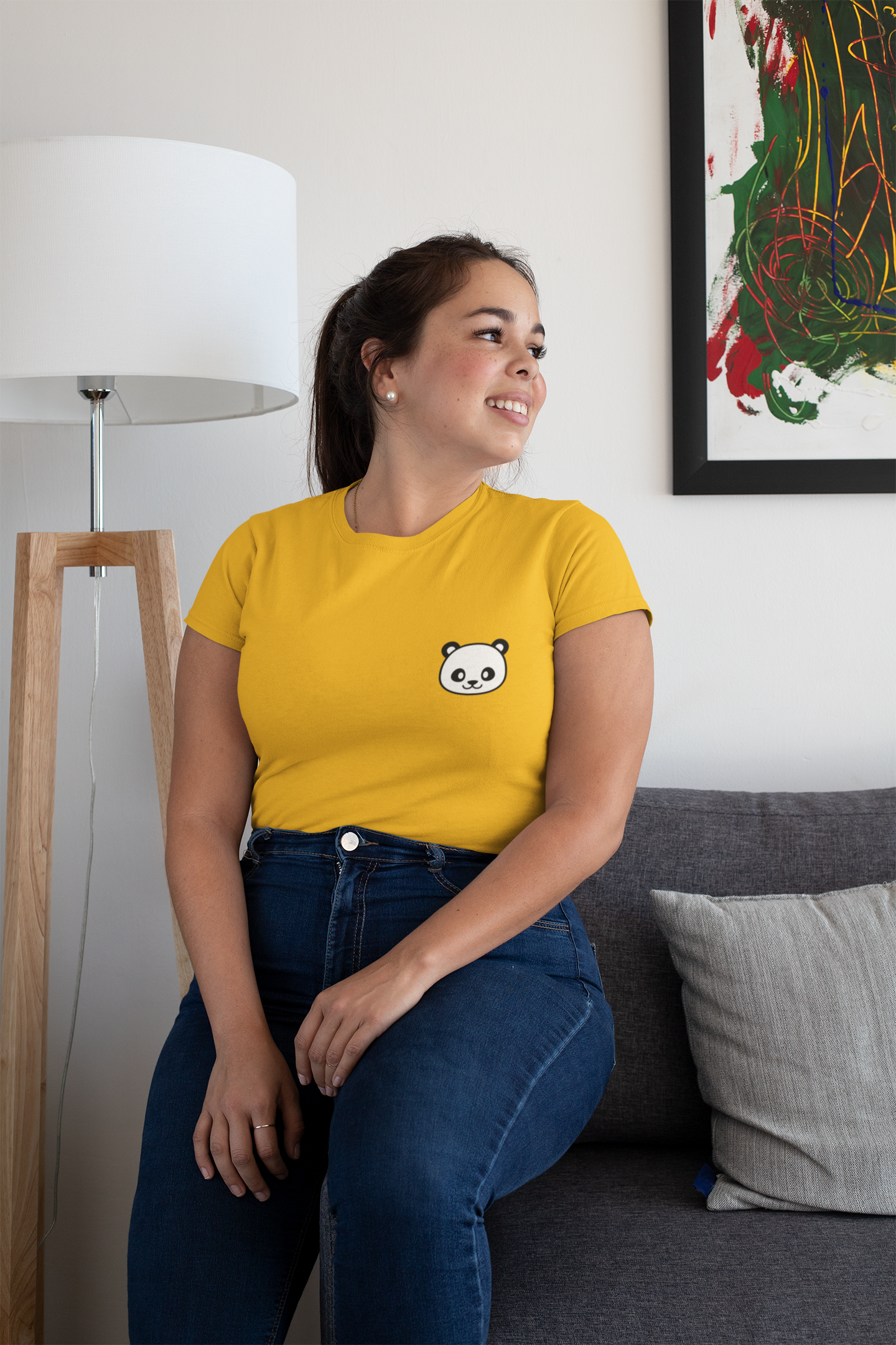 " CUTE PANDA " - HALF-SLEEVE POCKET DESIGN T-SHIRTS YELLOW