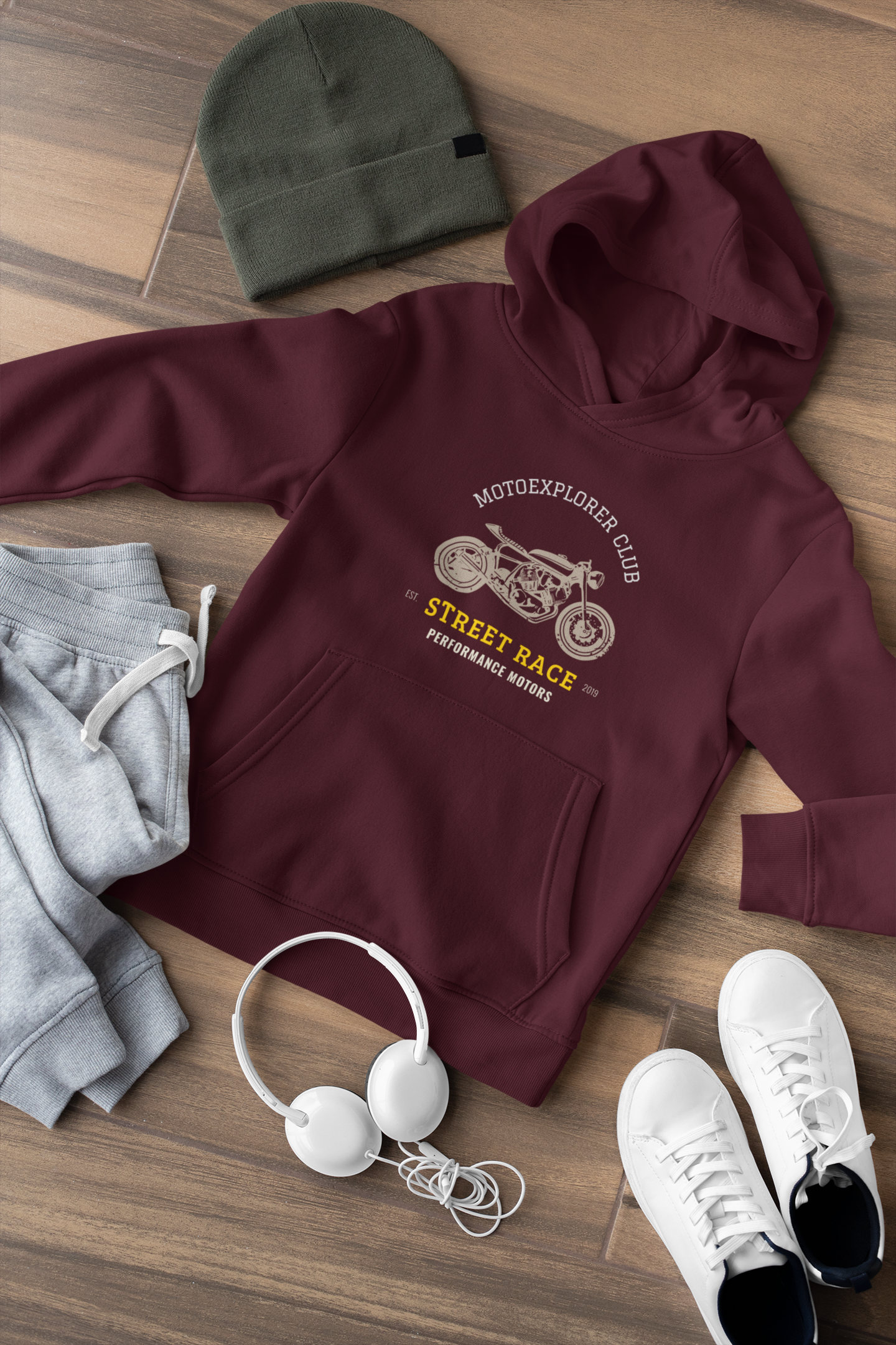 " STREET RACE "- MOTO EXPOLRERCLUB - WINTER HOODIES MAROON