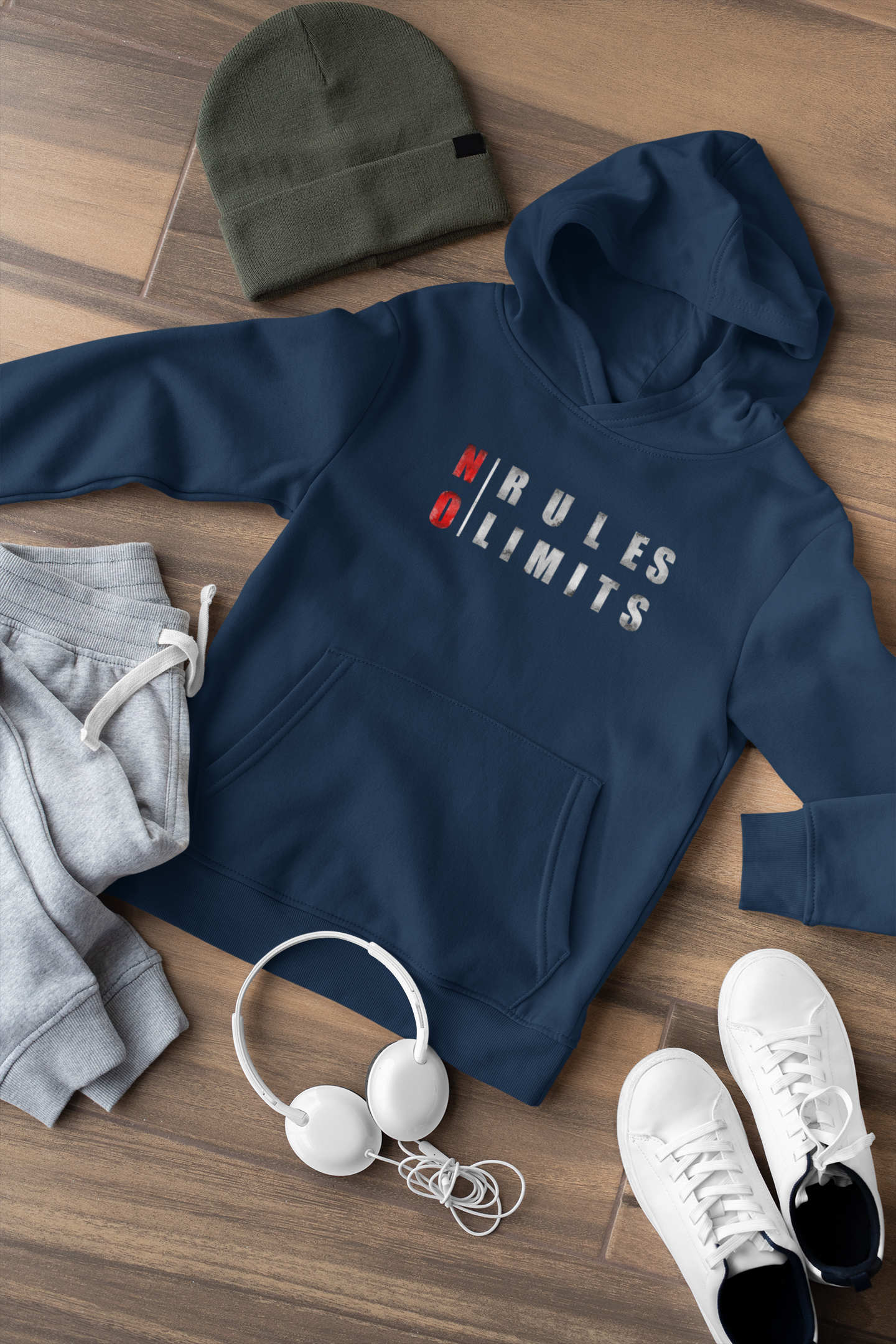 " NO RULES, NO LIMIT " - WINTER HOODIES NAVY BLUE