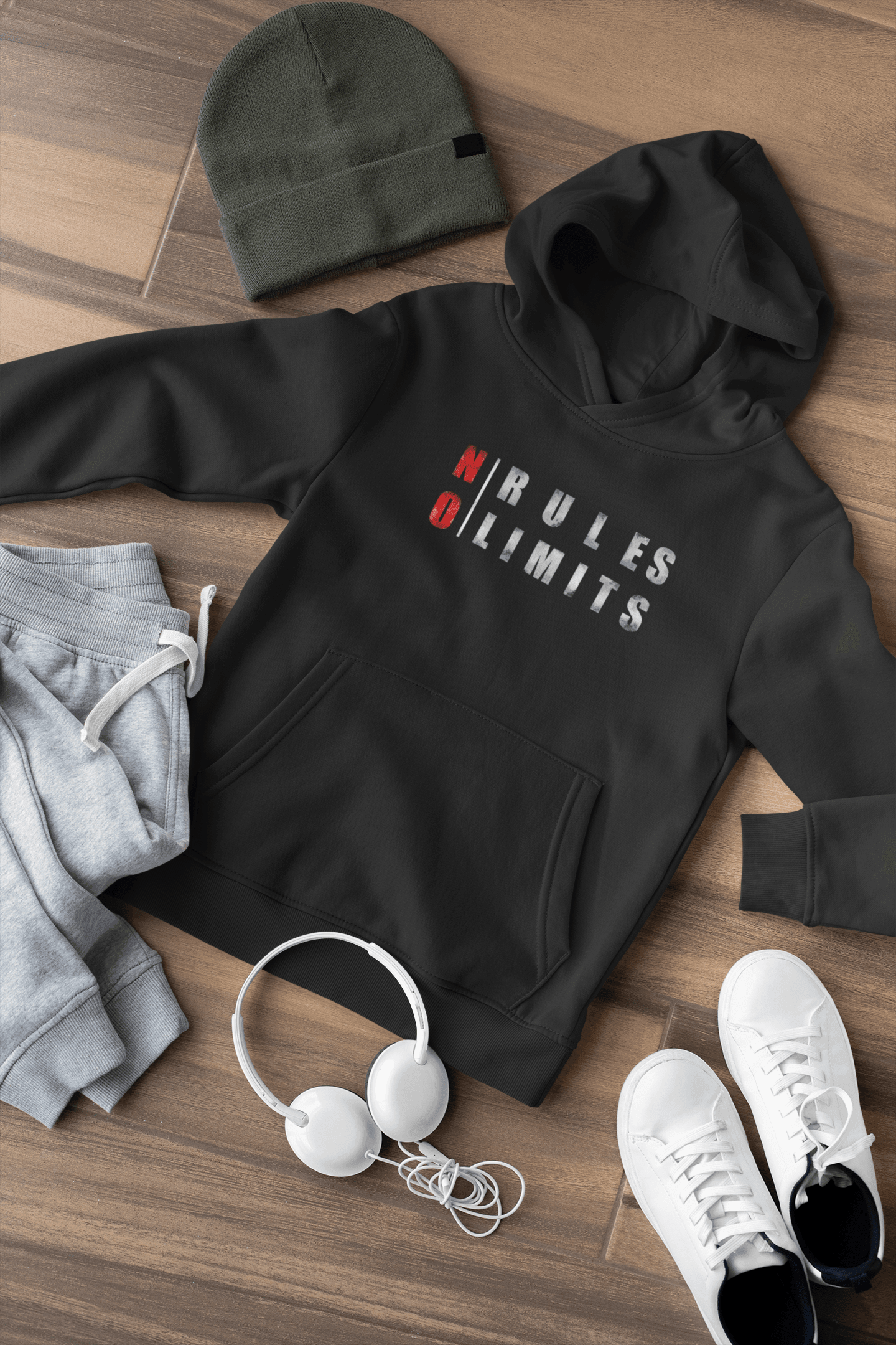 " NO RULES, NO LIMIT " - WINTER HOODIES BLACK