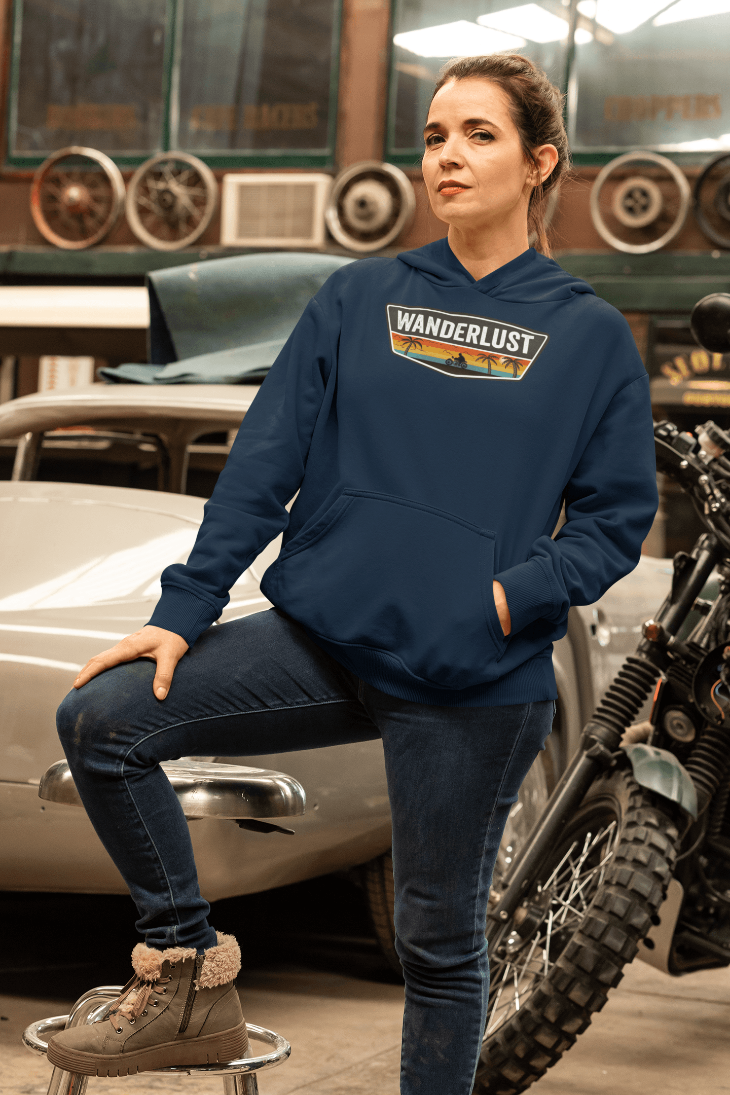 " WANDERLUST " - WINTER HOODIES NAVY BLUE