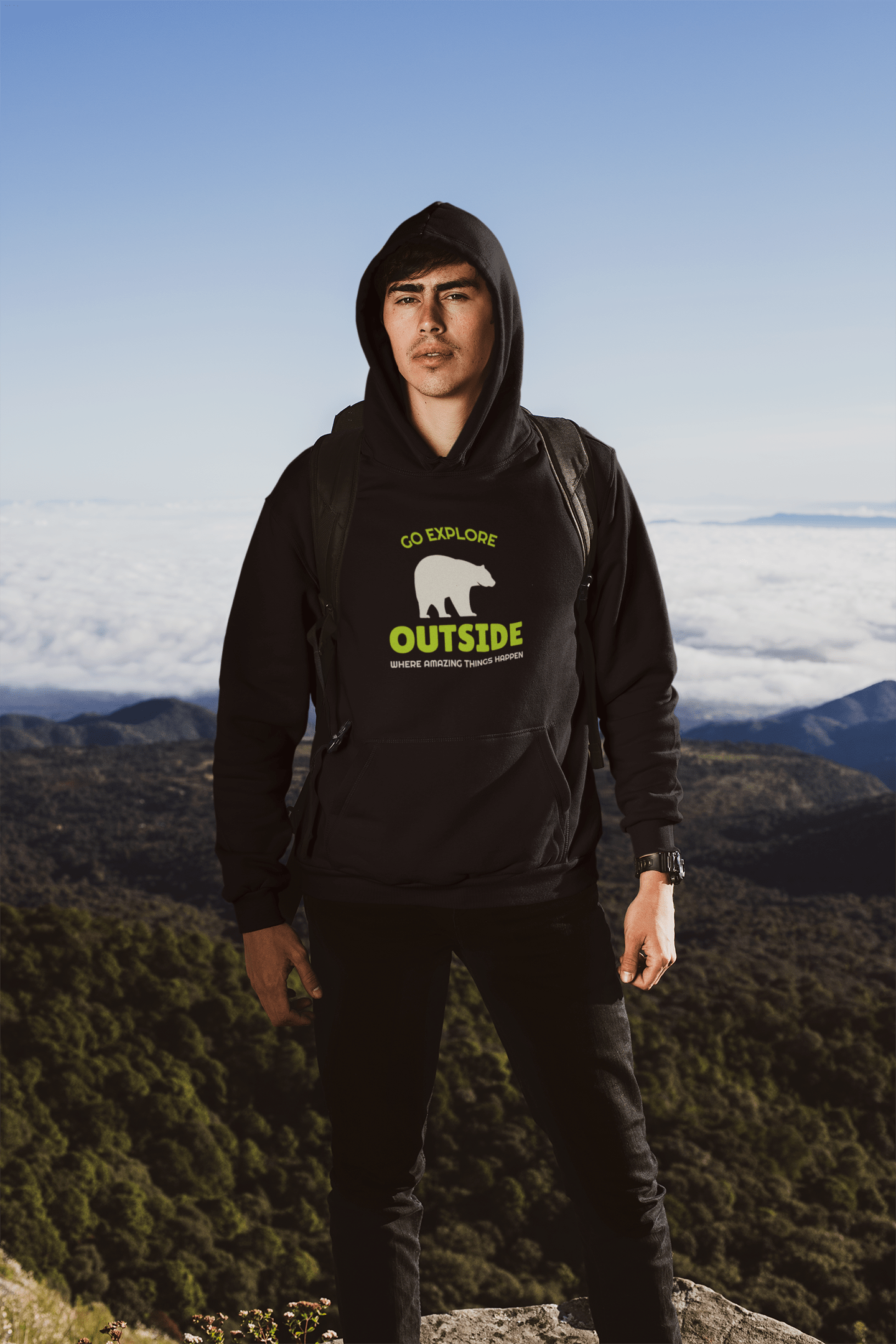 " GO EXPLORE OUTSIDE " - WINTER HOODIES BLACK
