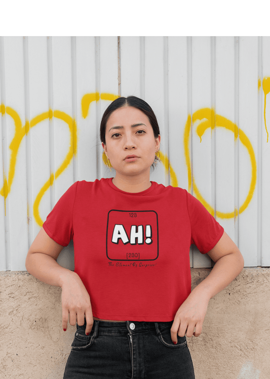 "AH" HALF-SLEEVE CROP TOPS. RED