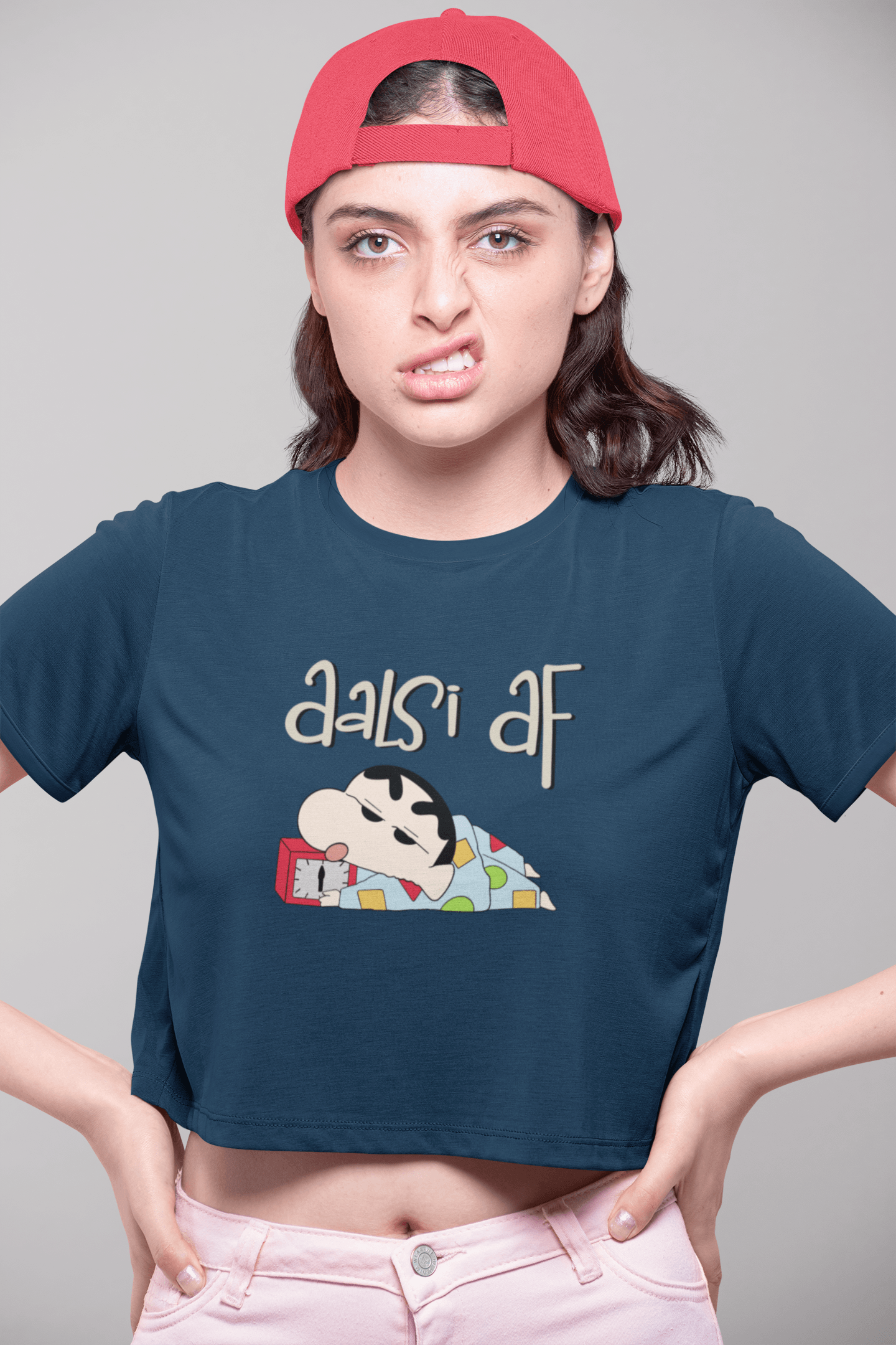 " AALSI AF " -HALF-SLEEVE CROP TOPS NAVY BLUE