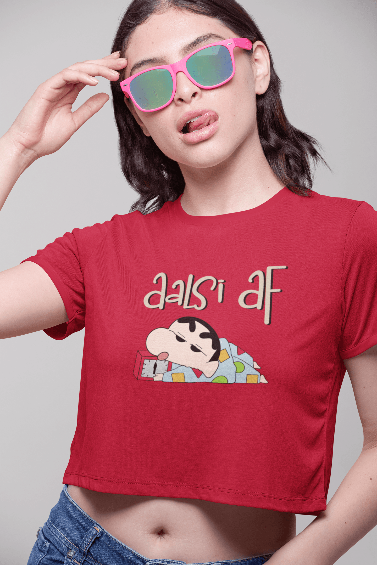 " AALSI AF " -HALF-SLEEVE CROP TOPS RED