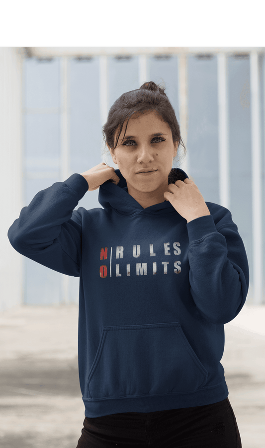 " NO RULES, NO LIMIT " - WINTER HOODIES NAVY BLUE