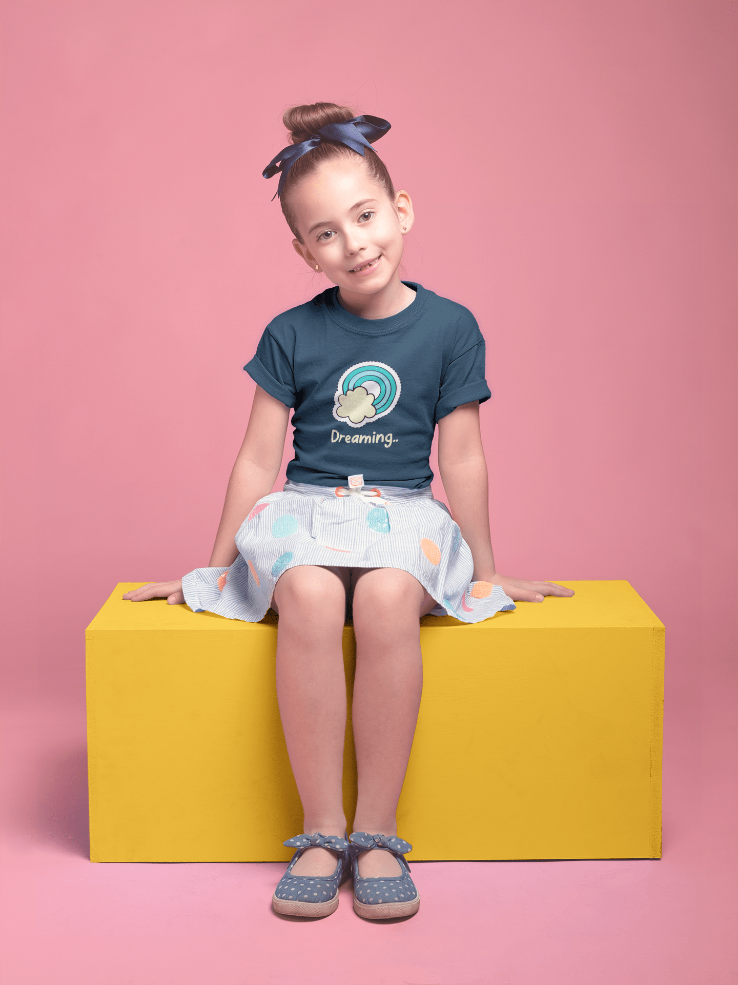 " DREAMING " KIDS HALF-SLEEVE T-SHIRTS NAVY BLUE