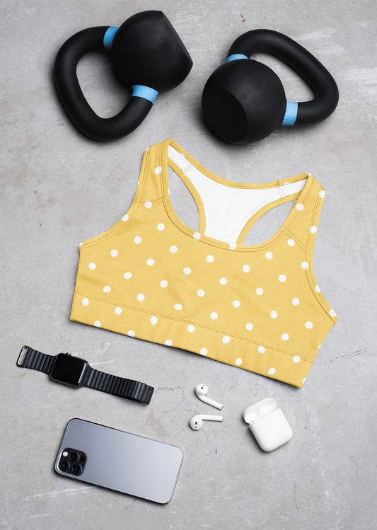 Mustard Yellow Polka Dots Sports Bra