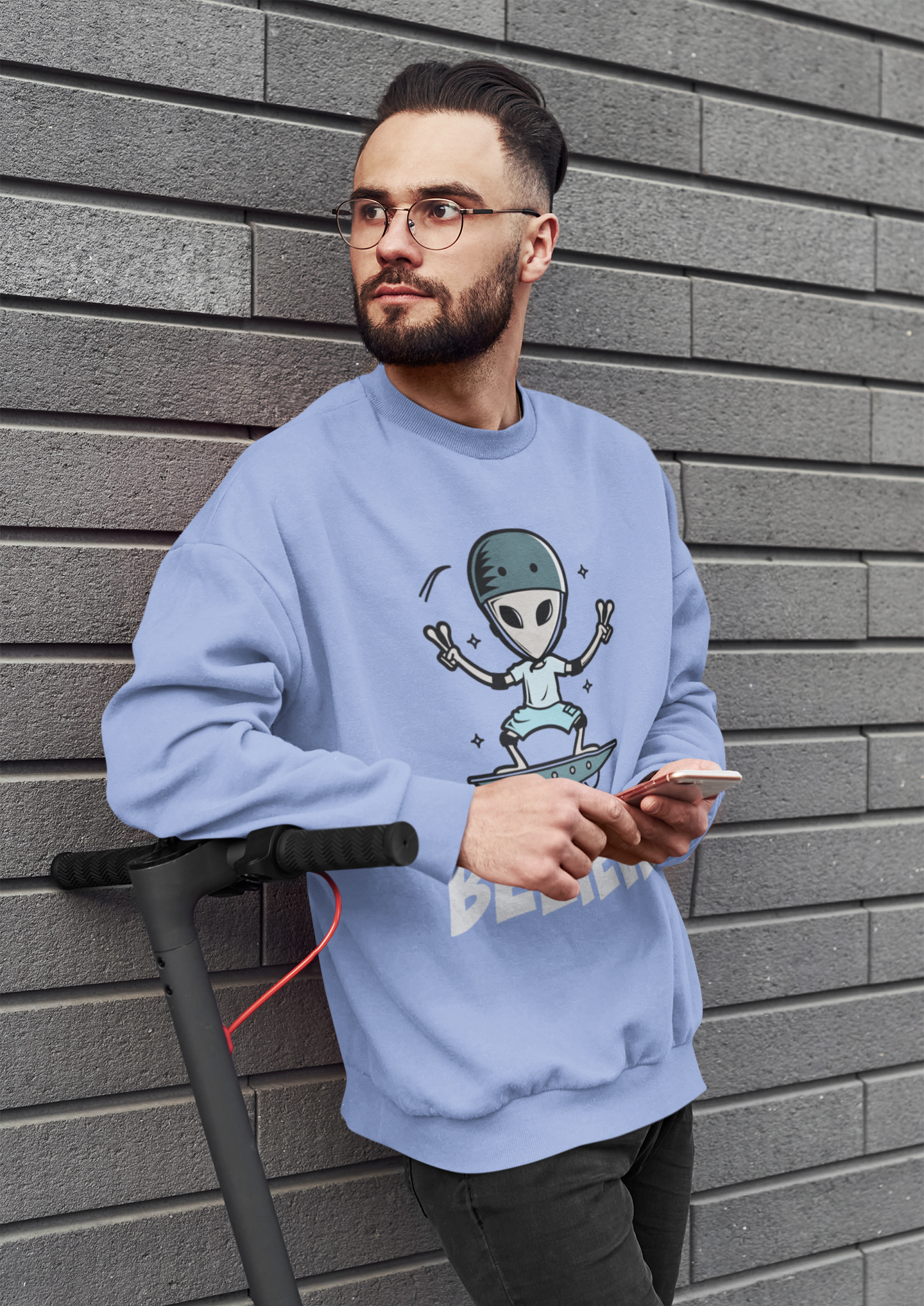 Believe: ALIEN & SPACE- Winter Sweatshirts SNOW BLUE