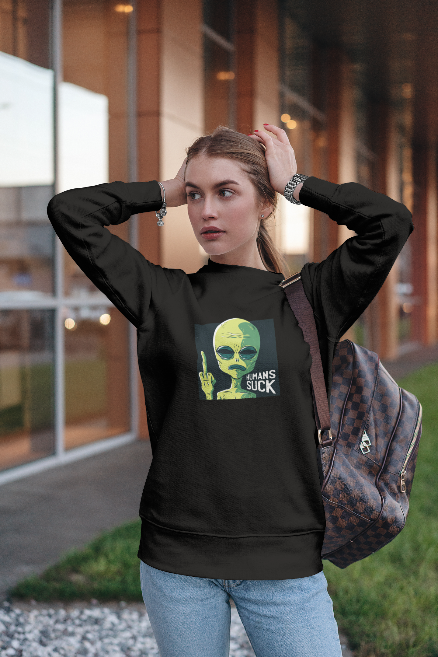 Human Sucks : ALIEN AND SPACE- Winter Sweatshirts BLACK