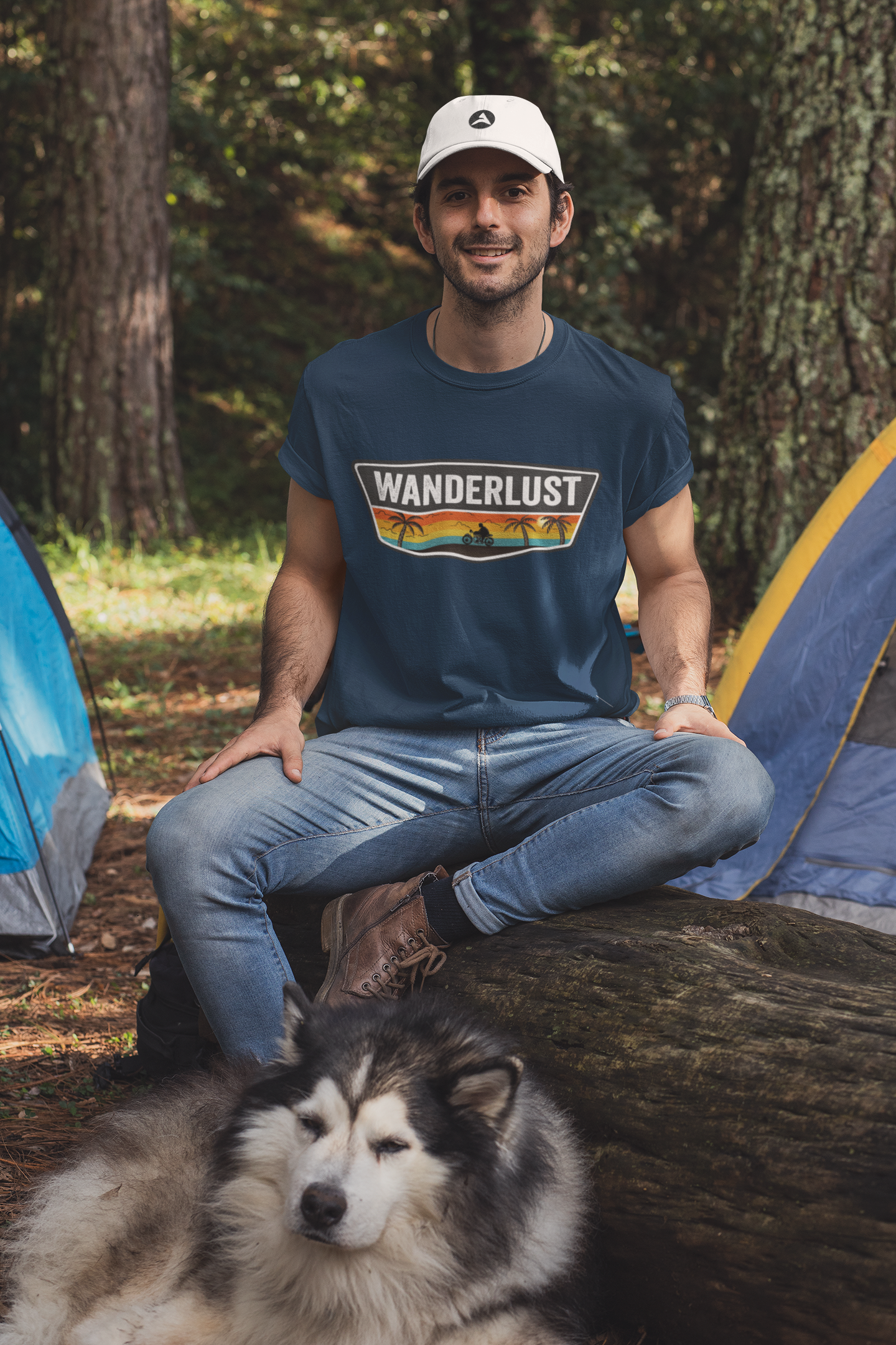 "WANDERLUST" - HALF-SLEEVE T-SHIRTS NAVY BLUE