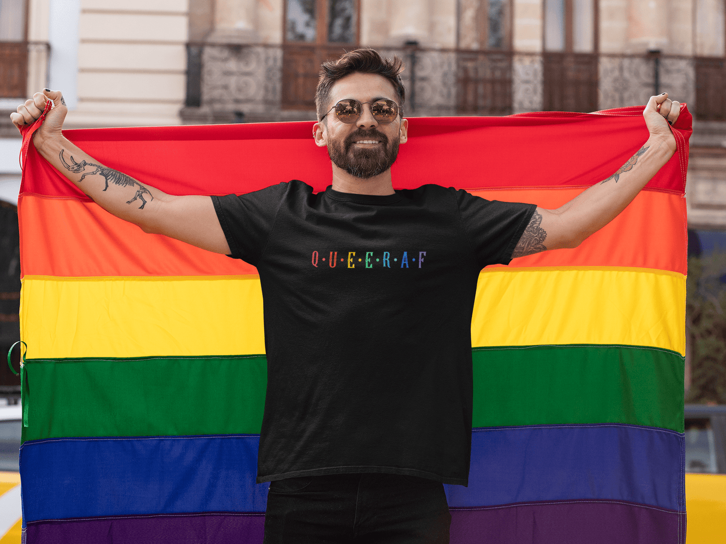 "QUEERAF " HALF-SLEEVE T-SHIRT. BLACK