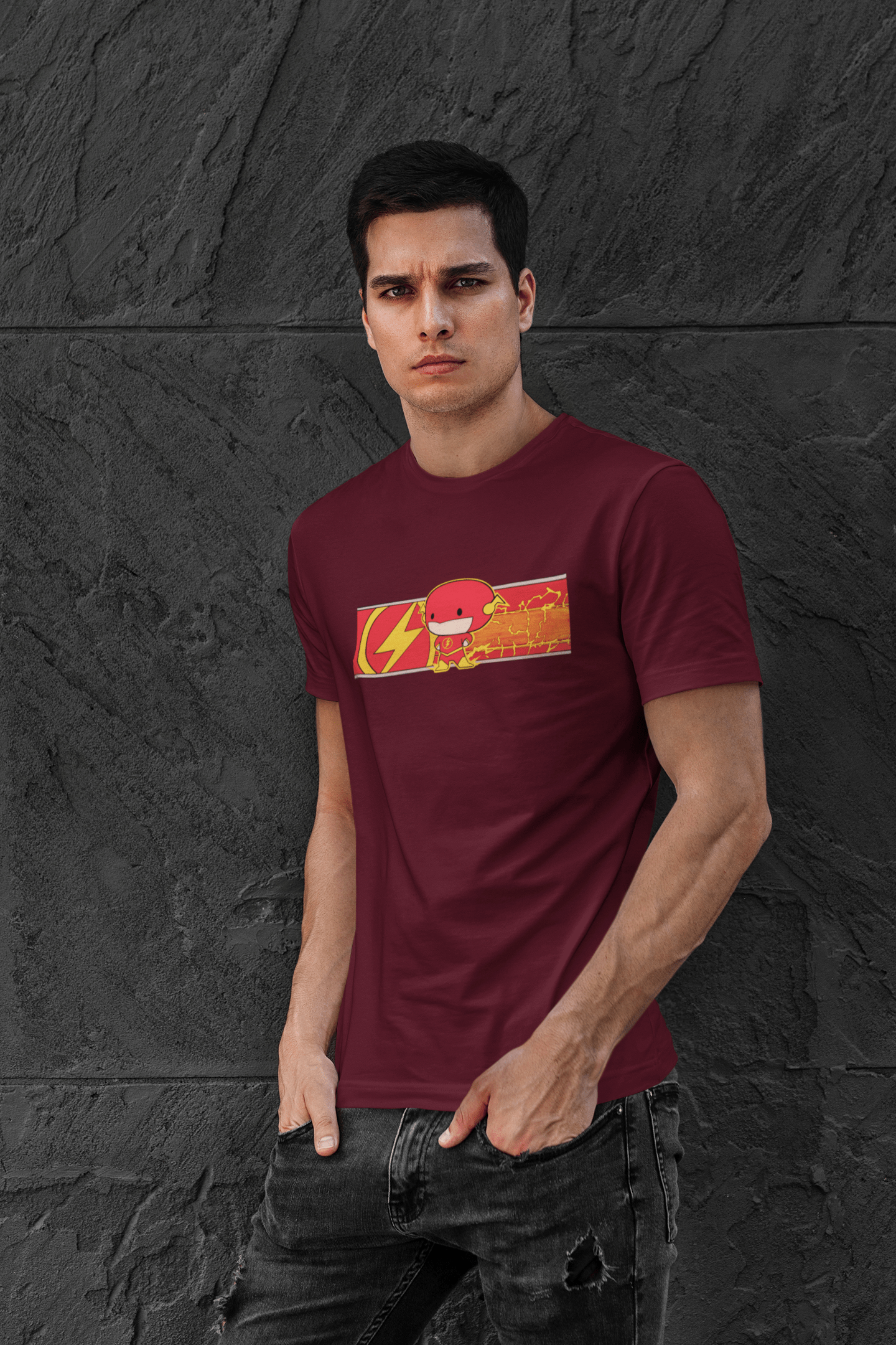 THE FLASH: HALF-SLEEVE T-SHIRTS MAROON