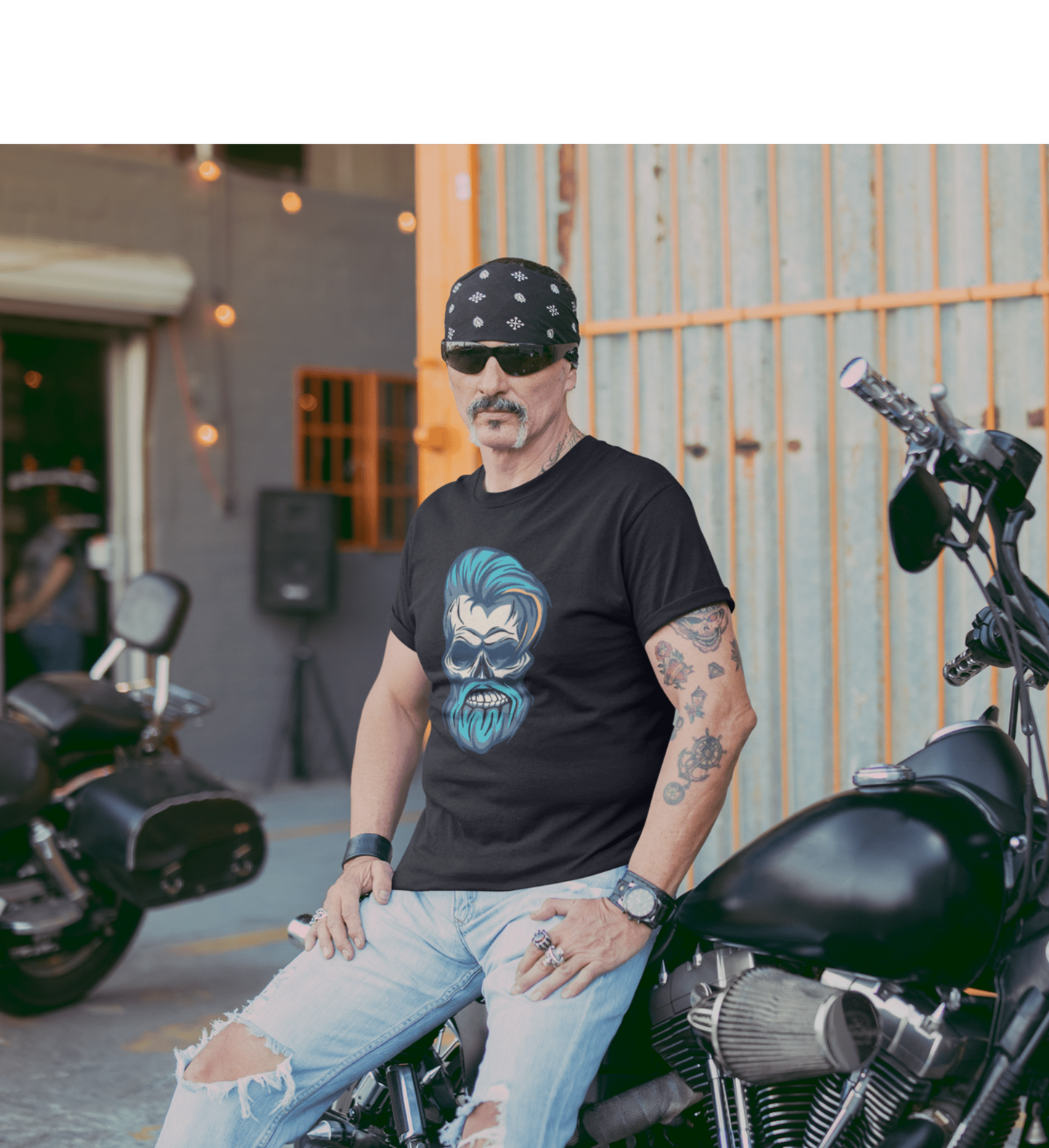 " BEARDED SKULL" HALF-SLEEVE T-SHIRTS BLACK