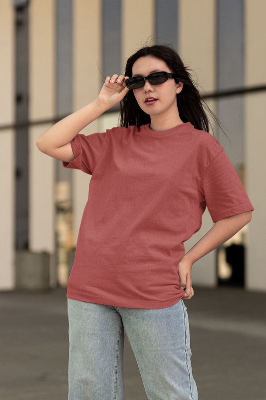 Basic Oversized T-shirts for Women: Coral Red CORAL RED