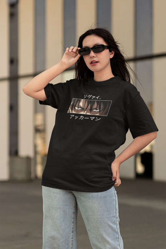 Levi Ackerman's Eyes- Attack on Titan: Anime- Oversized T-Shirts BLACK Cotton 240 GSM