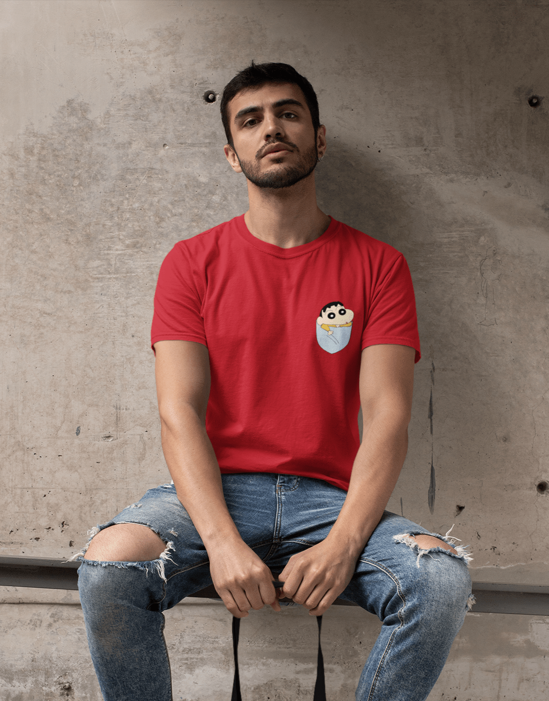 Shinchan - HALF-SLEEVE POCKET DESIGN T-SHIRTS. RED