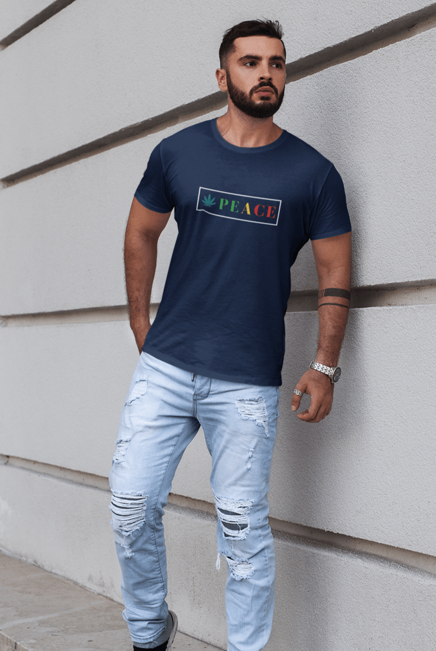 "PEACE"- HALF-SLEEVE T-SHIRT'S. NAVY BLUE