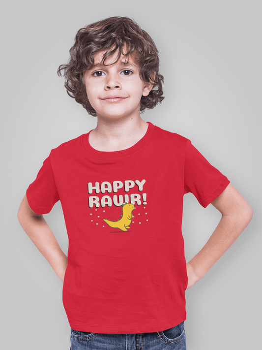 "HAPPY ROAR" KIDS HALF-SLEEVE T-SHIRT RED