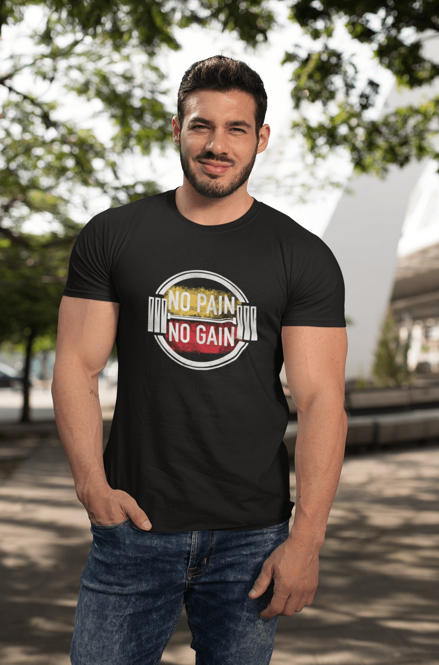 "NO PAIN, NO GAIN" - HALF-SLEEVE T-SHIRTS BLACK