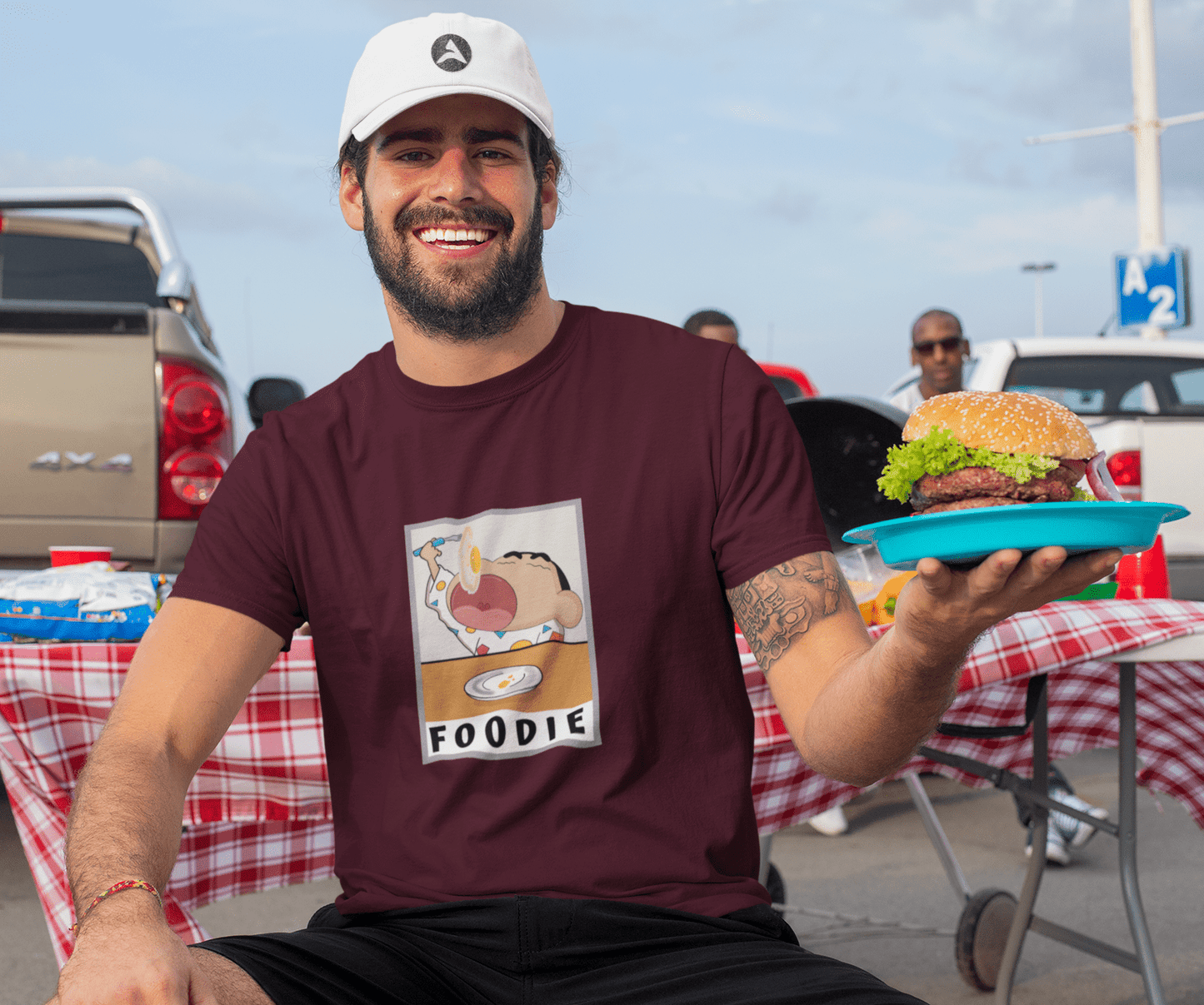"FOODIE"- SHINCHAN : HALFSLEEVE T-SHIRTS MAROON