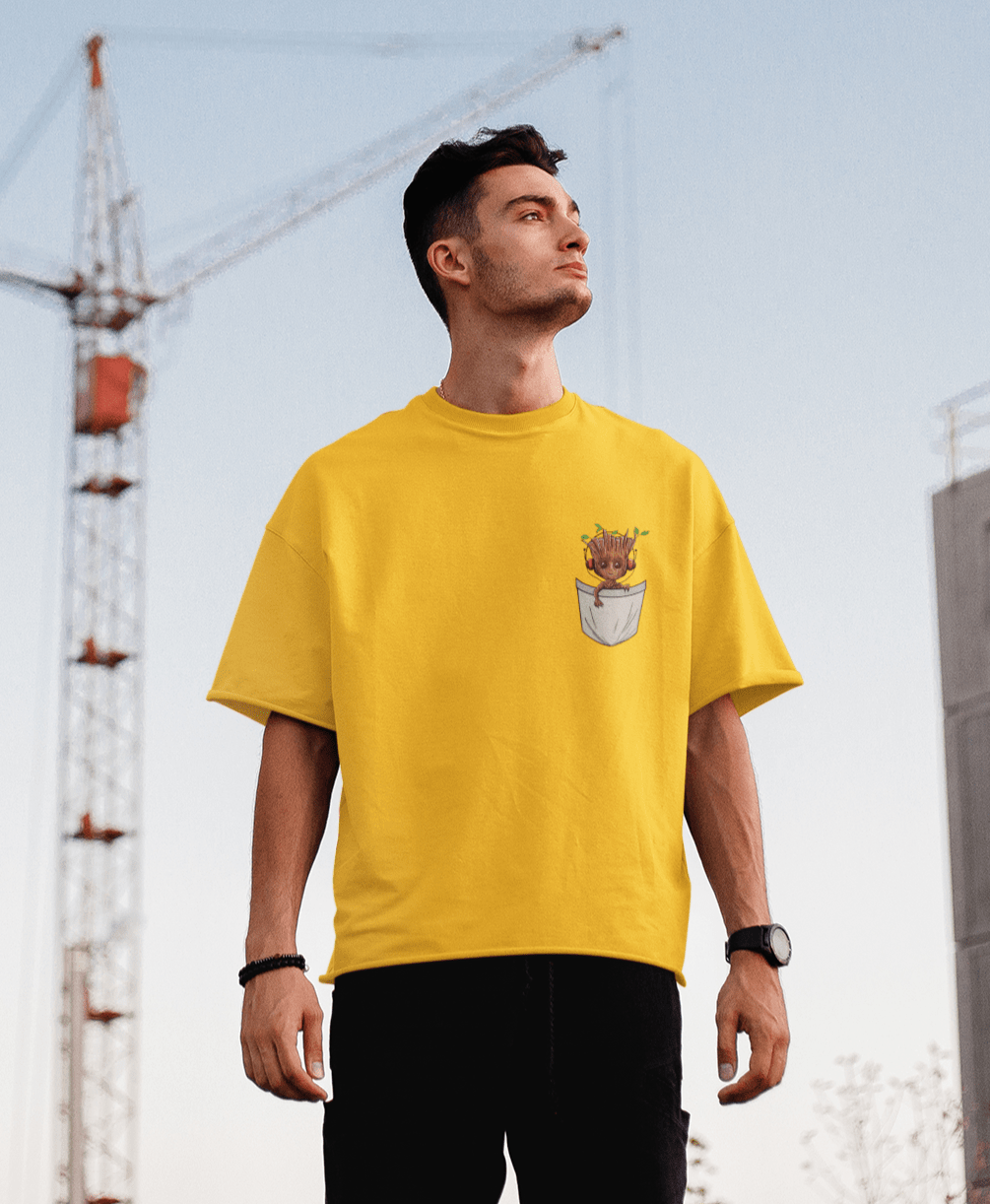 "GROOT"- HALF-SLEEVE POCKET DESIGN T-SHIRTS. YELLOW