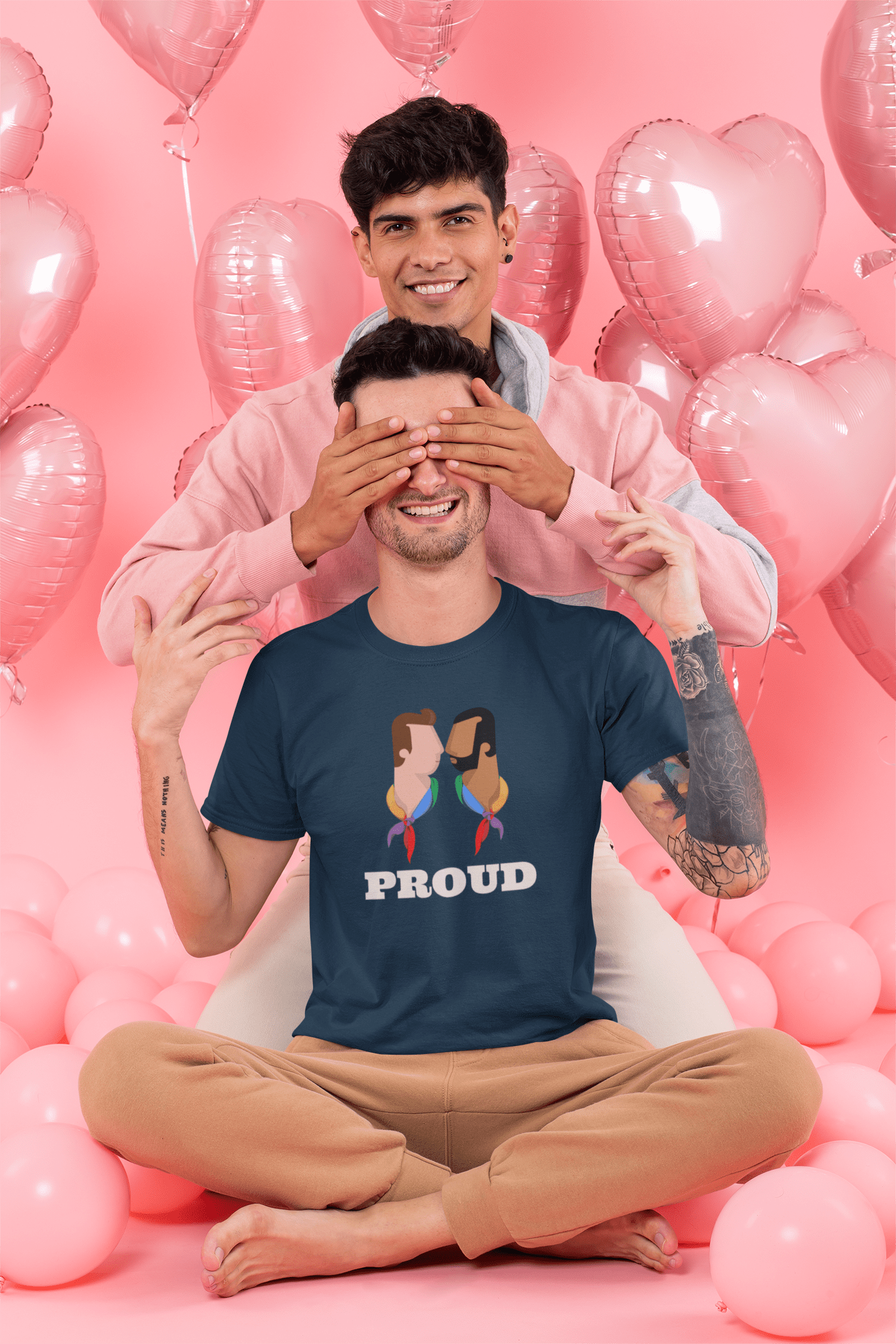 "PROUD" HALF-SLEEVE T-SHIRT. NAVY BLUE