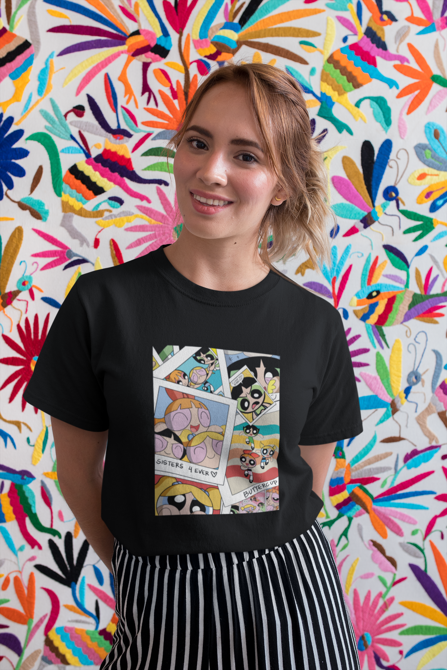 " SISTERS LOVE "- POWERPUFF GIRLS - HALF-SLEEVE T-SHIRTS BLACK