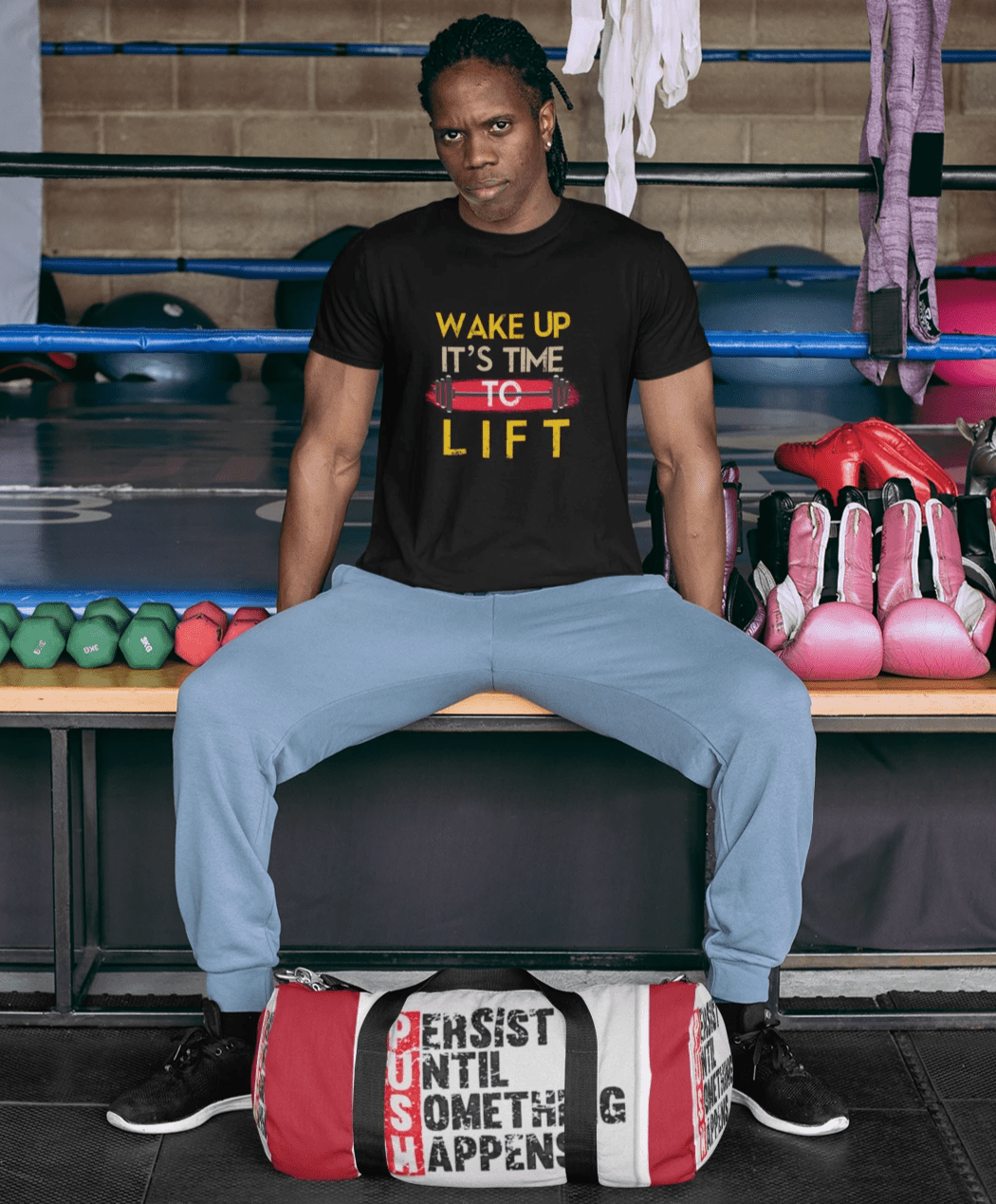 "WAKE UP IT'S TIME TOO LIFT" HALF-SLEEVE T-SHIRTS BLACK