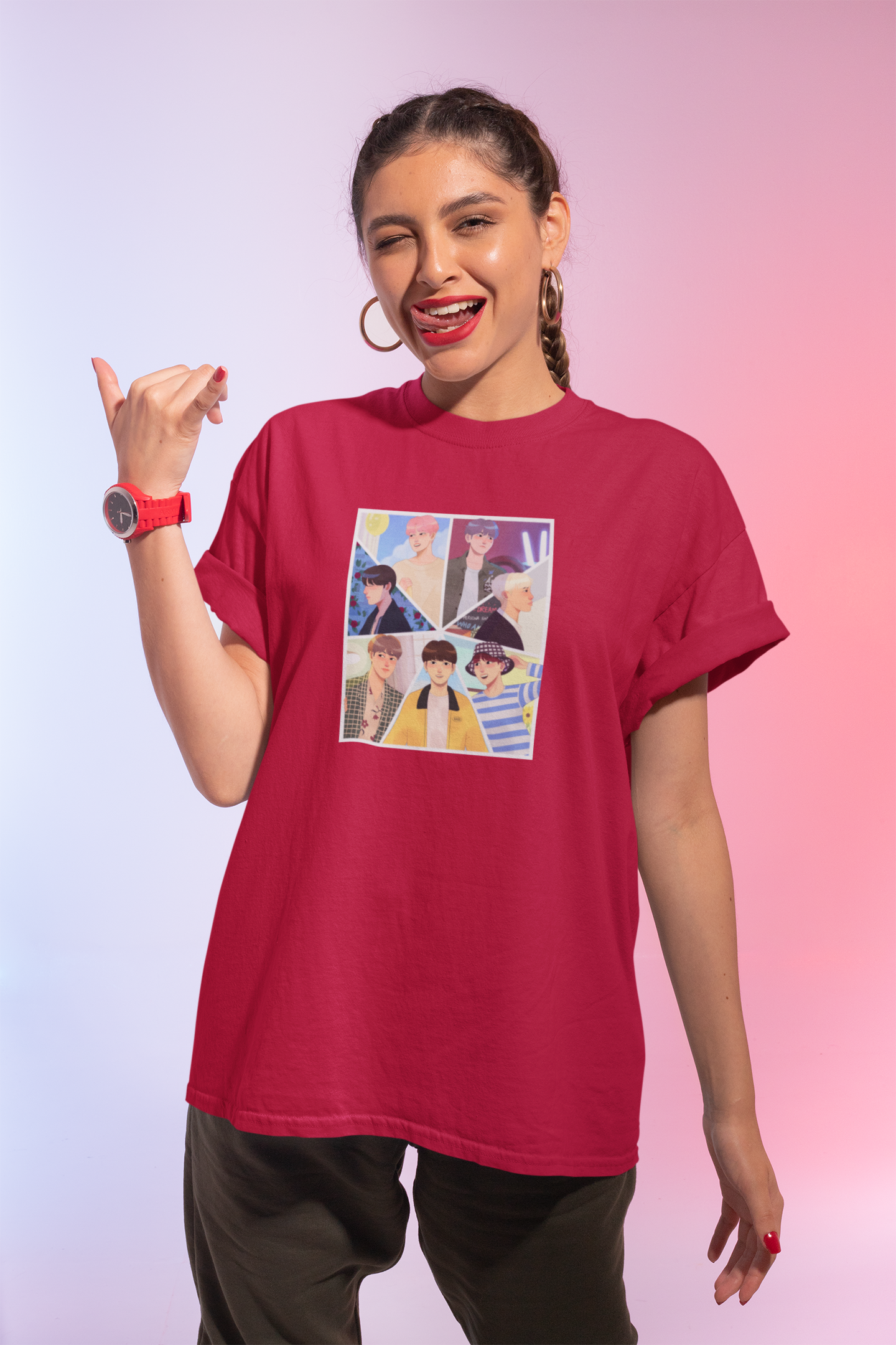 BTS Buddies : BTS - HALF-SLEEVE T-SHIRTS RED