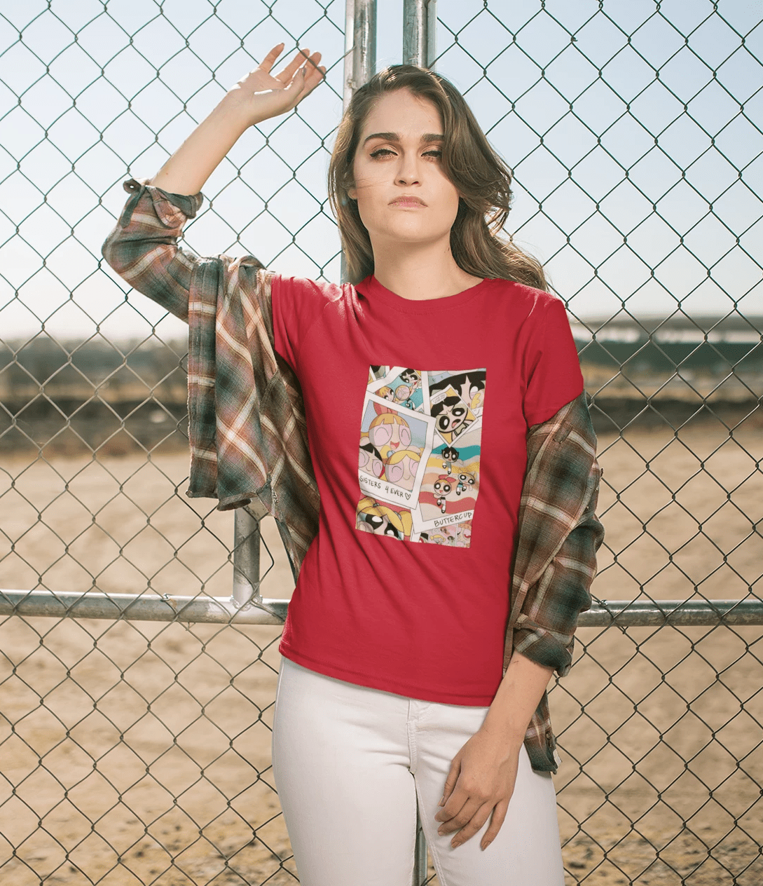 " SISTERS LOVE "- POWERPUFF GIRLS - HALF-SLEEVE T-SHIRTS RED