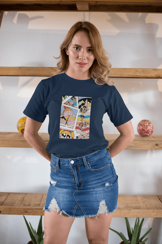 " SISTERS LOVE "- POWERPUFF GIRLS - HALF-SLEEVE T-SHIRTS NAVY BLUE