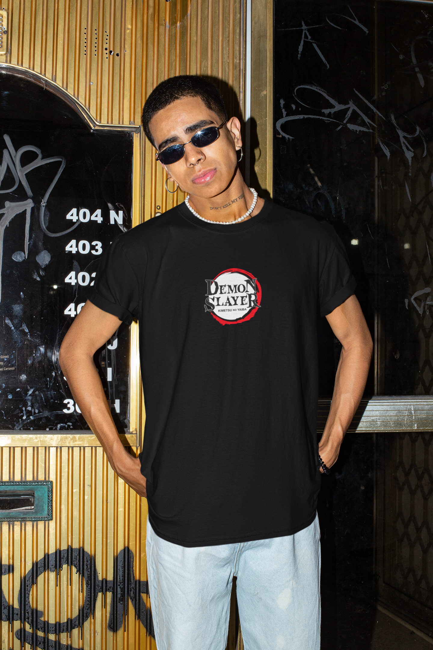 Demon Slayer- Kimetsu no Yaiba- (Double Sided Print): Anime- Regular Fit T-Shirts