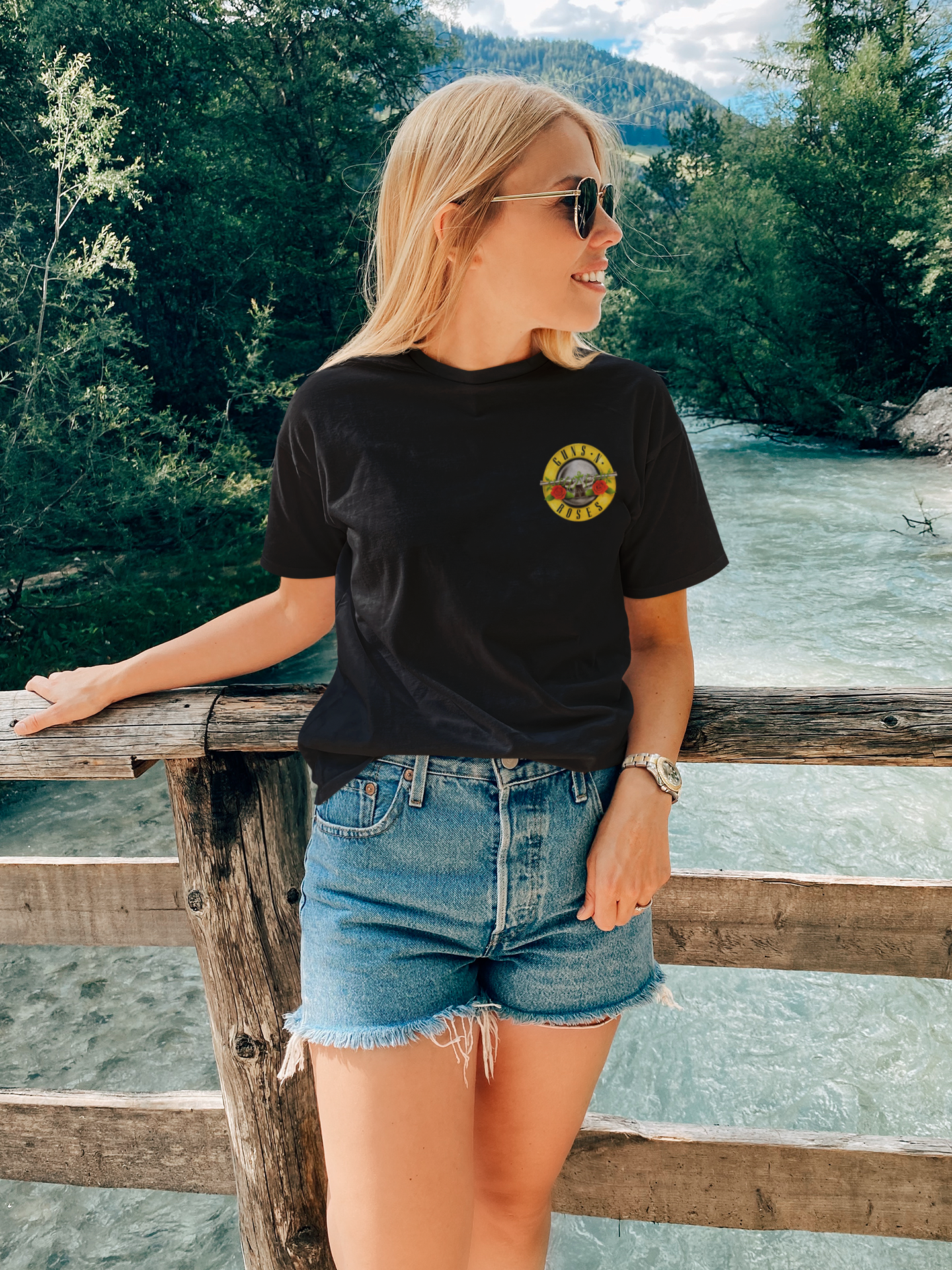 Guns & Roses (Double Sided Print): Music & Bands- Half Sleeve T-Shirts