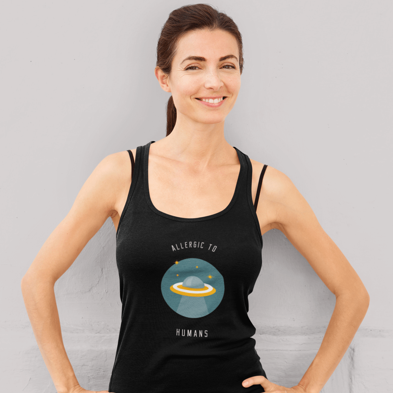 "ALLERGIC TO HUMANS" - Tank Tops BLACK