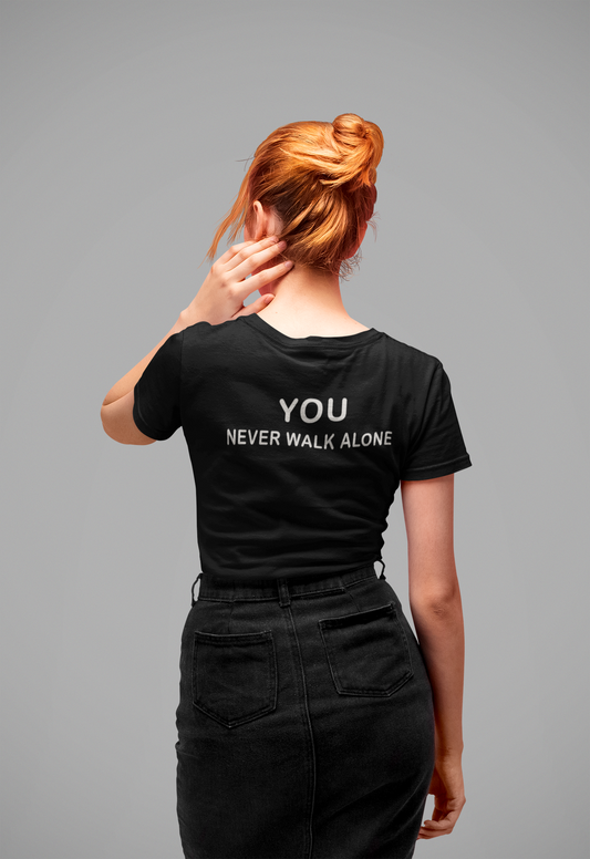 BTS LOGO with You Never Walk Alone (Double Sided Print)- HALF-SLEEVE T-SHIRTS BLACK