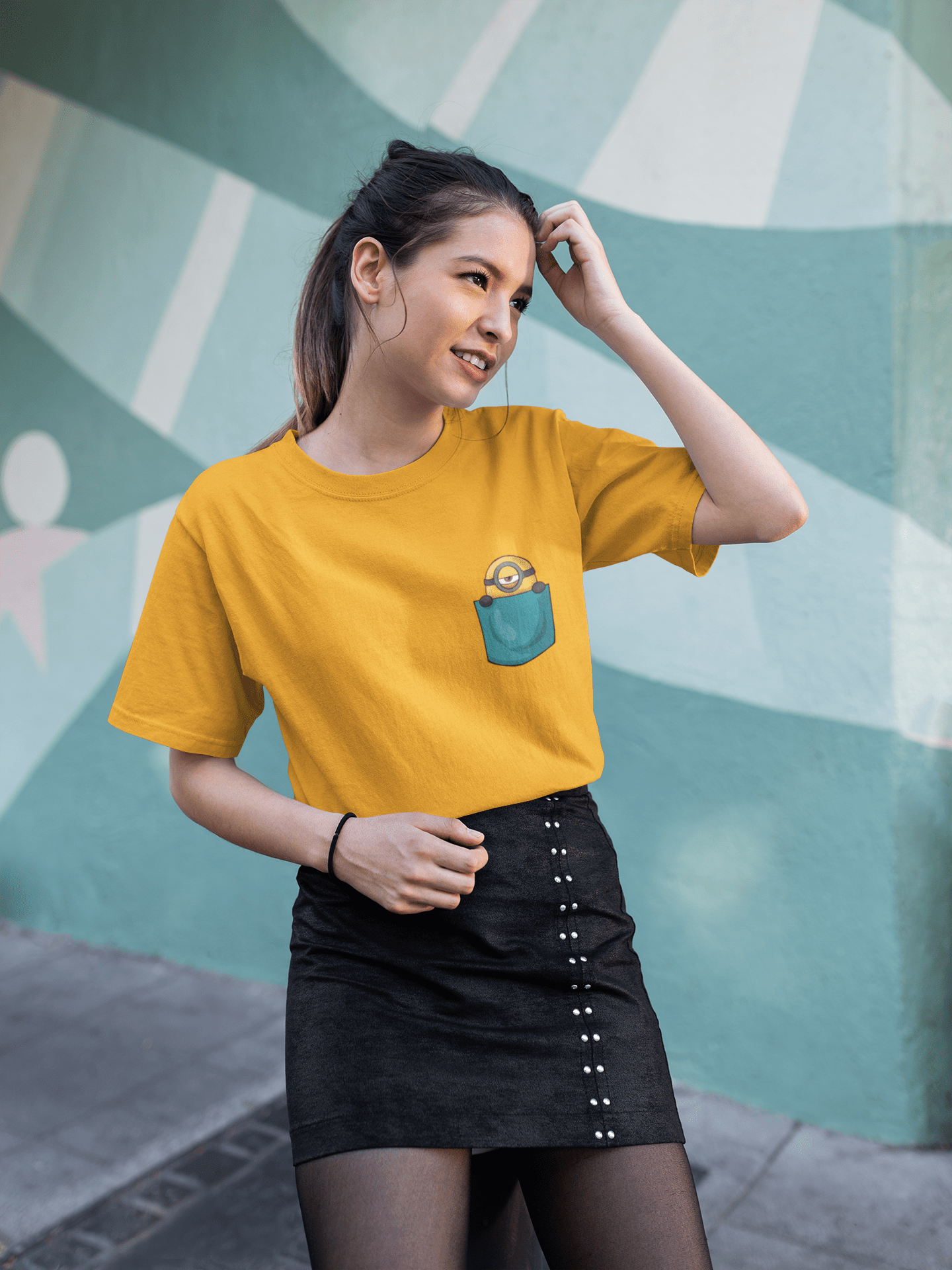" MINIONS " - HALF-SLEEVE POCKET DESIGN T-SHIRTS. YELLOW