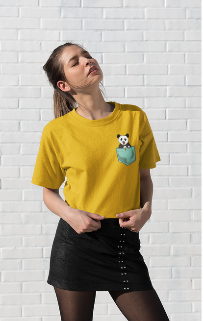 Cute Panda Half-Sleeve Pocket Design T-Shirts
