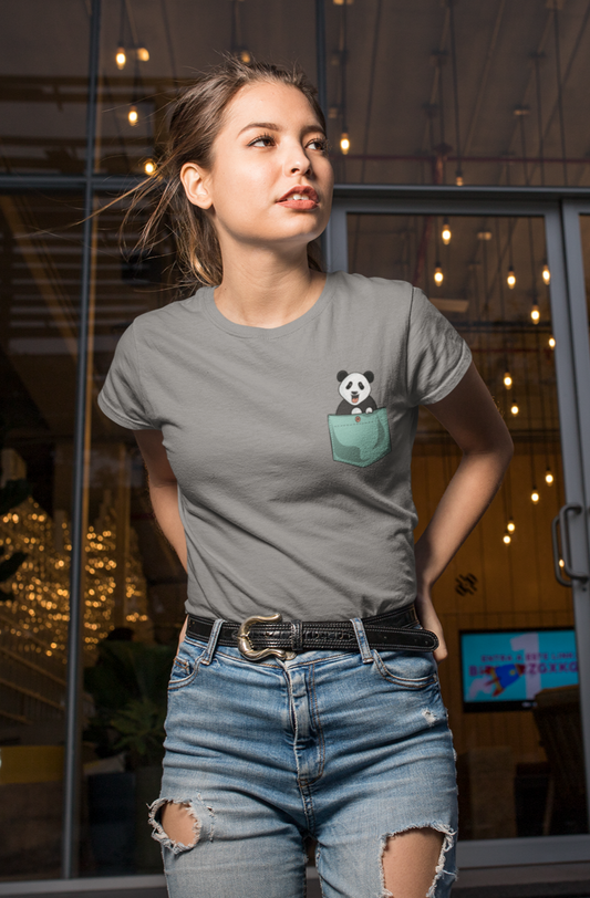 Cute Panda Half-Sleeve Pocket Design T-Shirts