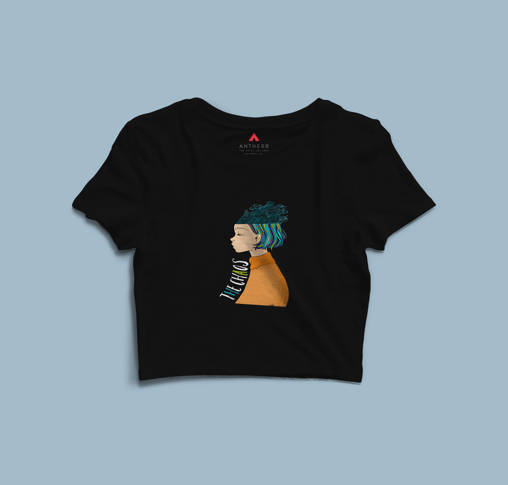 "THE CHAOS" - HALF-SLEEVE CROP TOPS BLACK