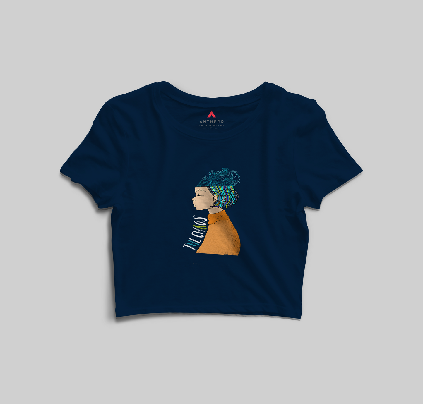 "THE CHAOS" - HALF-SLEEVE CROP TOPS NAVY-BLUE