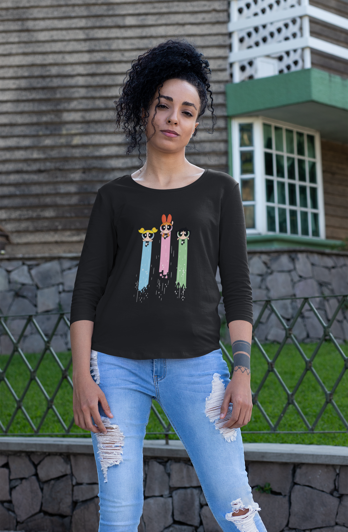 "POWERPUFF GIRL'S" - 3/4TH SLEEVE T-SHIRTS'S BLACK