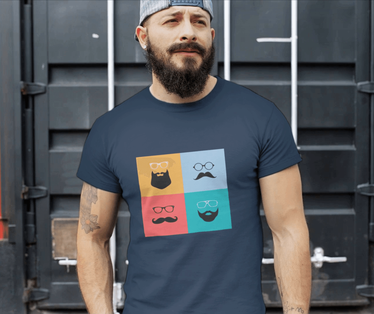 " SHADES OF BEARD " HALF-SLEEVE T-SHIRT'S NAVY BLUE