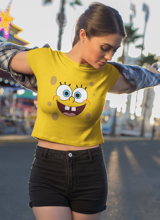 Spongebob Face - HALF-SLEEVE CROP TOPS