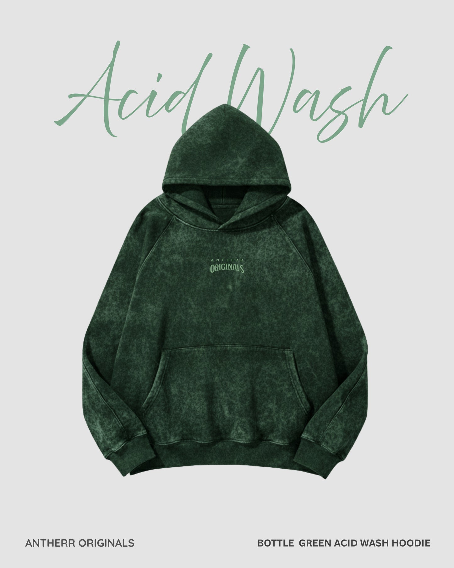 Bottle Green Acid Wash Hoodie BOTTLE GREEN ACID WASH