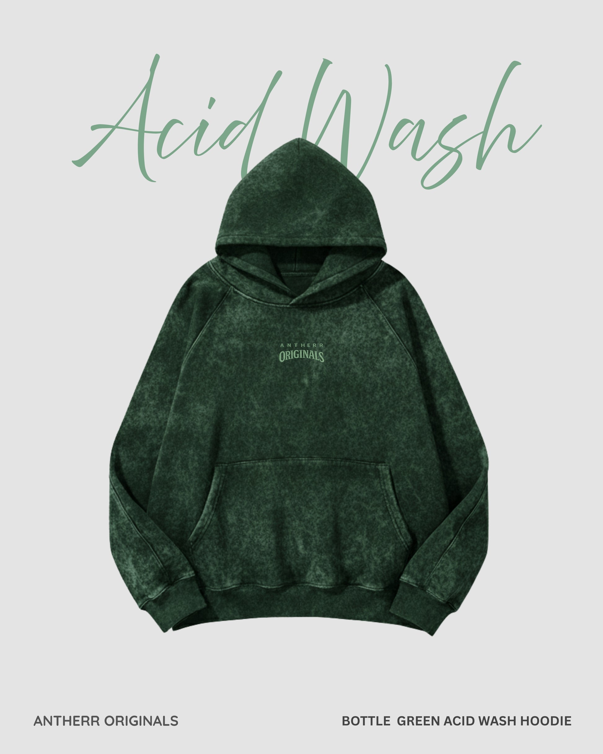 Bottle Green Acid Wash Hoodie BOTTLE GREEN ACID WASH